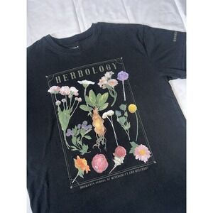 Harry Potter Herbology Hogwarts Black Graphic Crew Neck T-Shirt Short Sleeve L